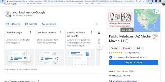 Screenshot of AZ Media Maven when searched for on Google.