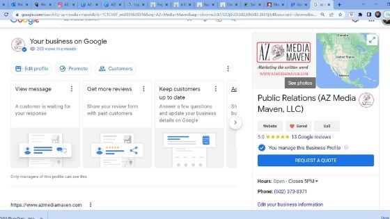 Screenshot of AZ Media Maven when searched for on Google.