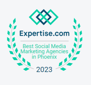 PHoto of award saying AZ Media Maven is one of the Best Social Media Marketing Agencies in Phoenix for 2023