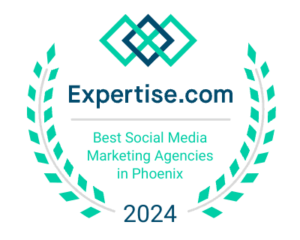 Logo from Expertise.Com showing AZ Media Maven is the Best Social Media Marketing Agency in Phoenix for 2024.